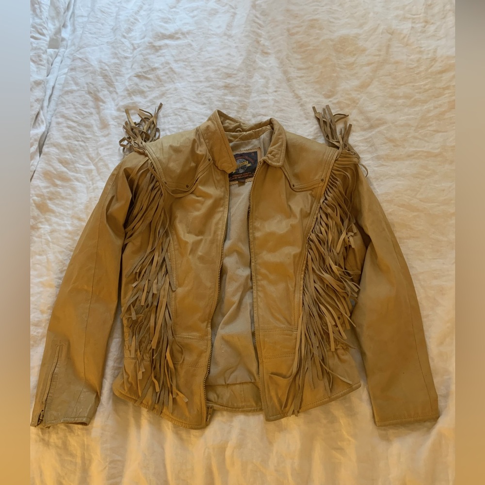 Fringed Leather Jacket - Tan Western Style